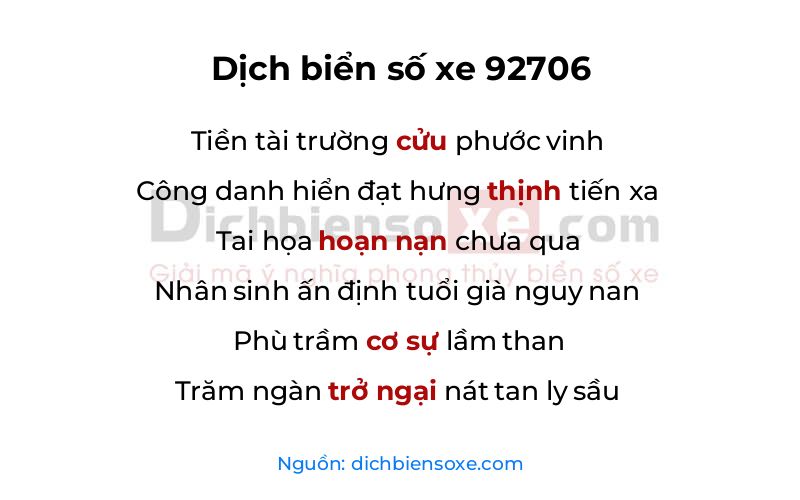 Dịch thơ biển số 92706