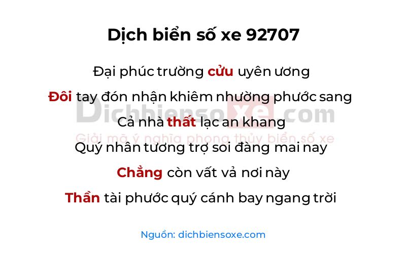 Dịch thơ biển số 92707