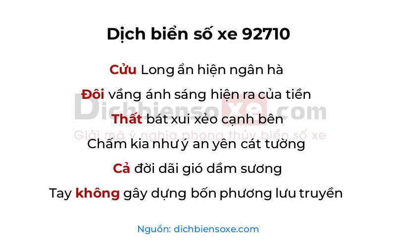 Dịch thơ biển số 92710