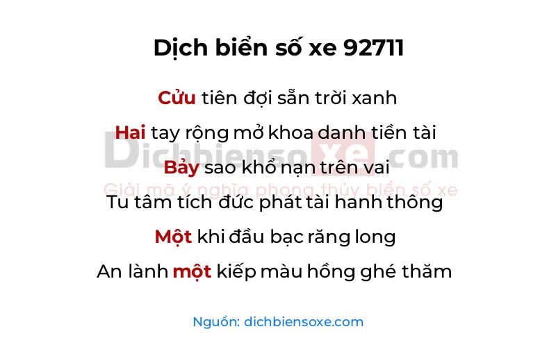 Dịch thơ biển số 92711