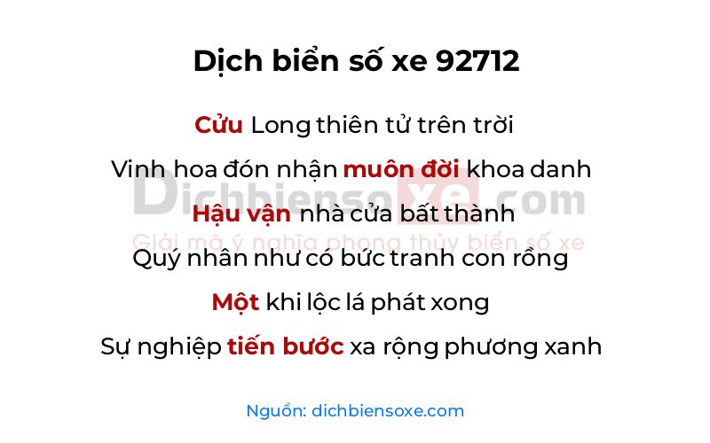 Dịch thơ biển số 92712