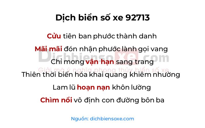 Dịch thơ biển số 92713