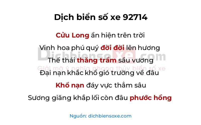 Dịch thơ biển số 92714