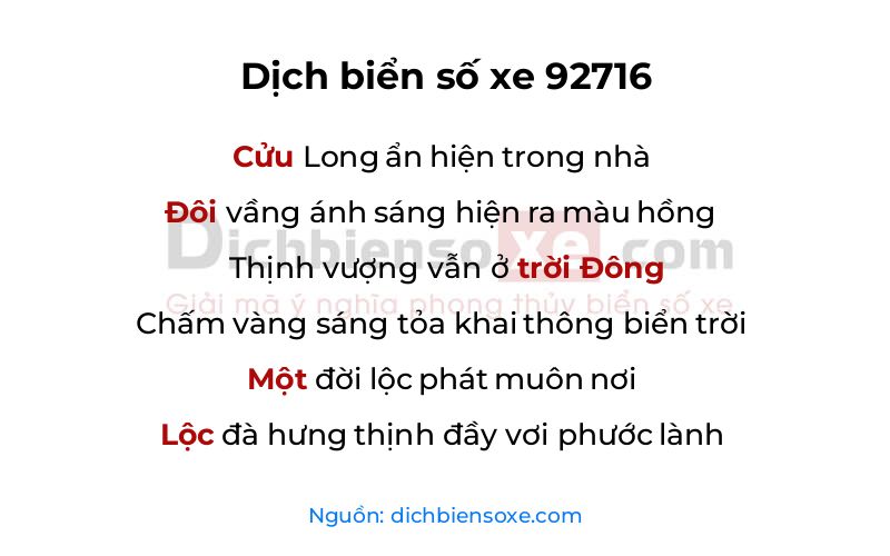 Dịch thơ biển số 92716