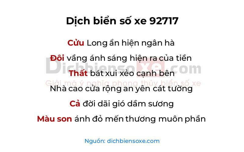 Dịch thơ biển số 92717