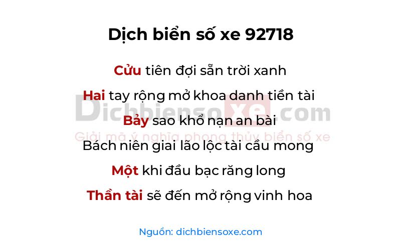 Dịch thơ biển số 92718