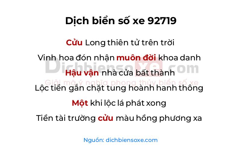 Dịch thơ biển số 92719
