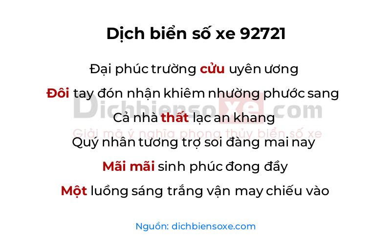 Dịch thơ biển số 92721