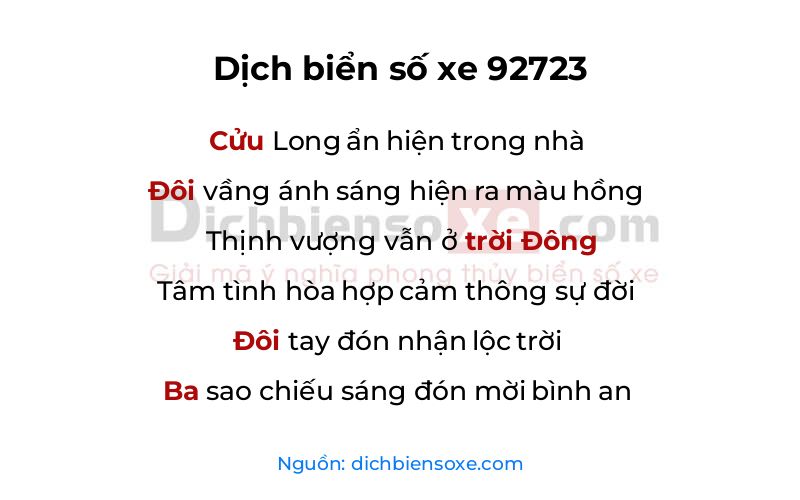 Dịch thơ biển số 92723