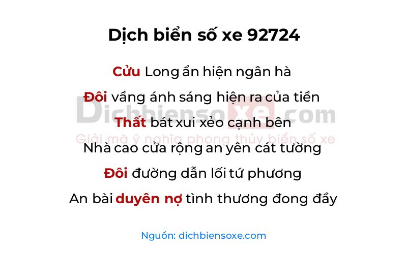 Dịch thơ biển số 92724