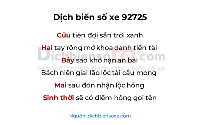 Dịch thơ biển số 92725