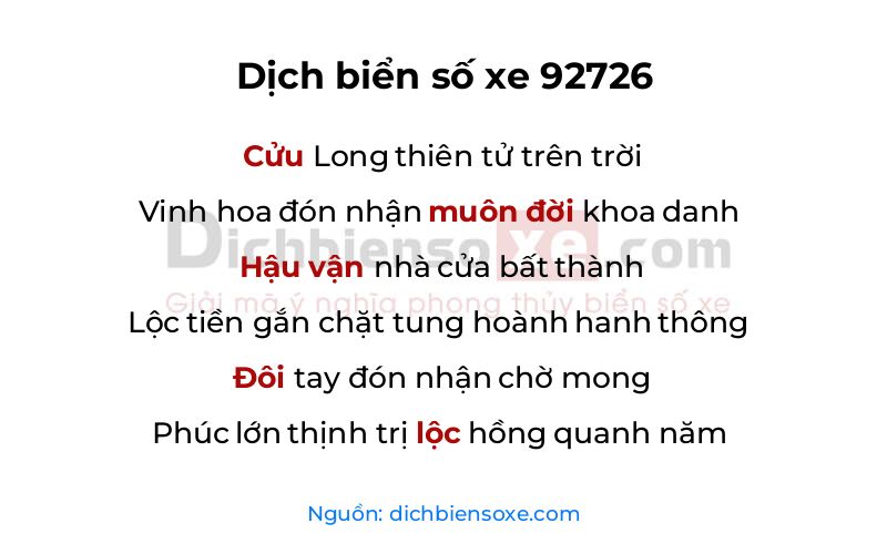 Dịch thơ biển số 92726