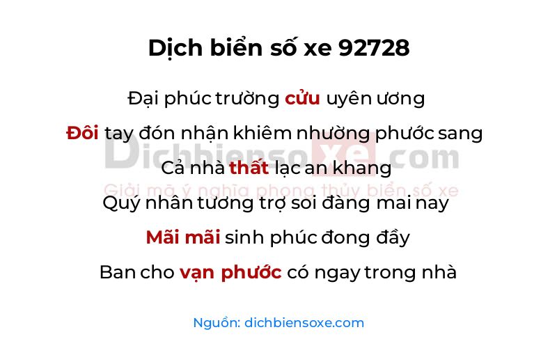 Dịch thơ biển số 92728