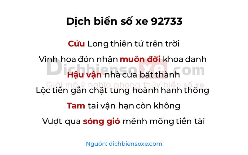 Dịch thơ biển số 92733