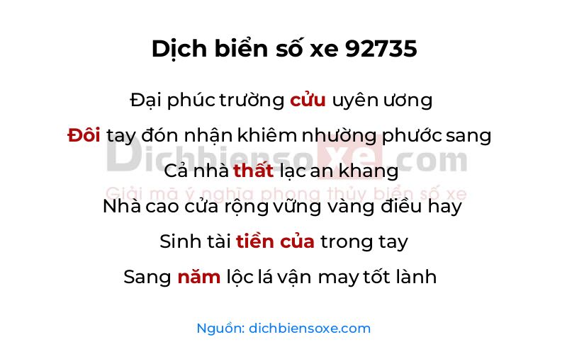 Dịch thơ biển số 92735
