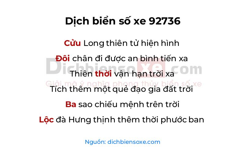 Dịch thơ biển số 92736