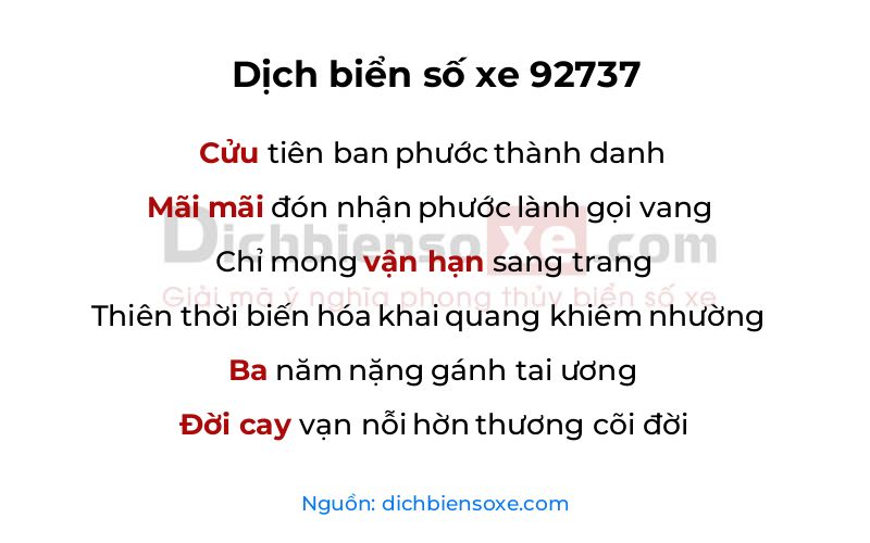 Dịch thơ biển số 92737