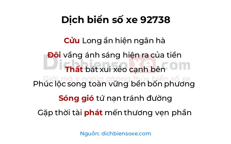 Dịch thơ biển số 92738