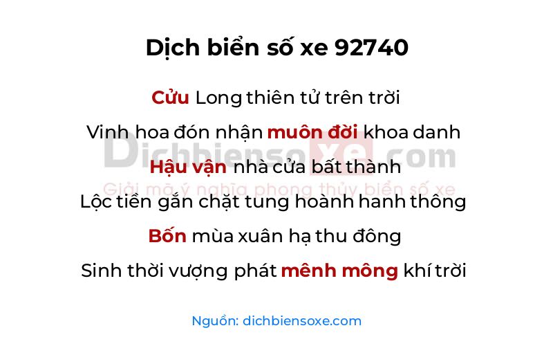 Dịch thơ biển số 92740