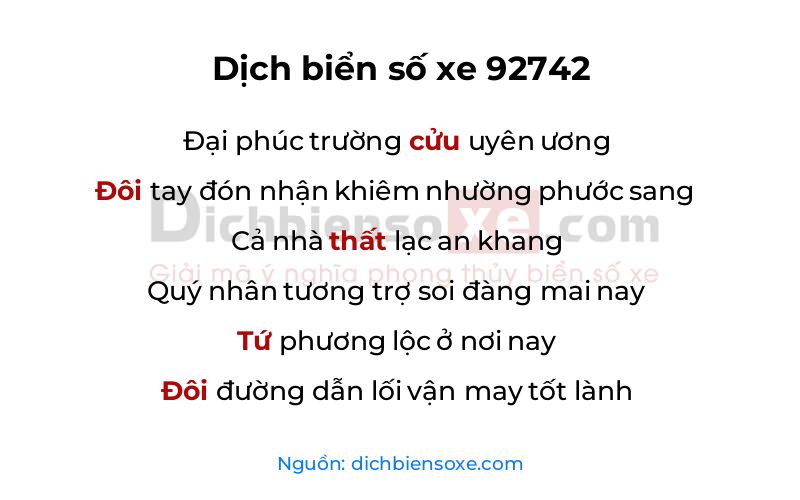 Dịch thơ biển số 92742