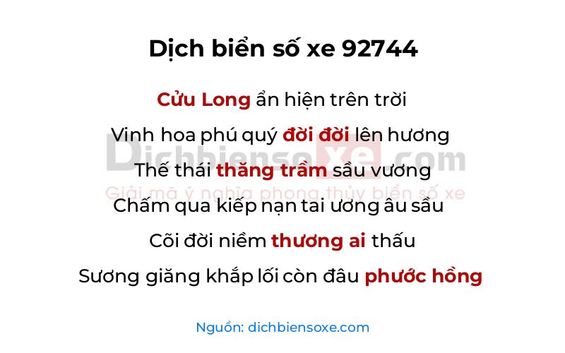 Dịch thơ biển số 92744