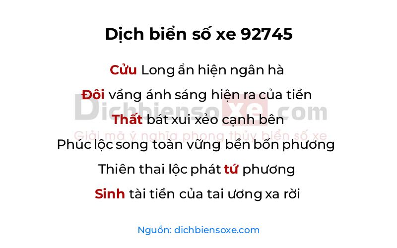 Dịch thơ biển số 92745