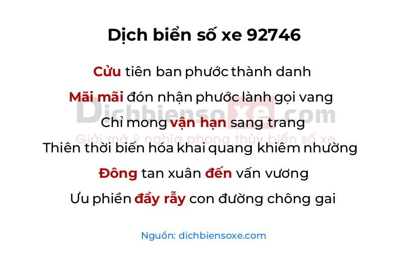 Dịch thơ biển số 92746