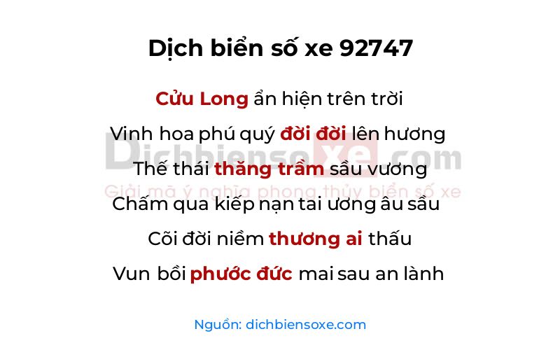 Dịch thơ biển số 92747