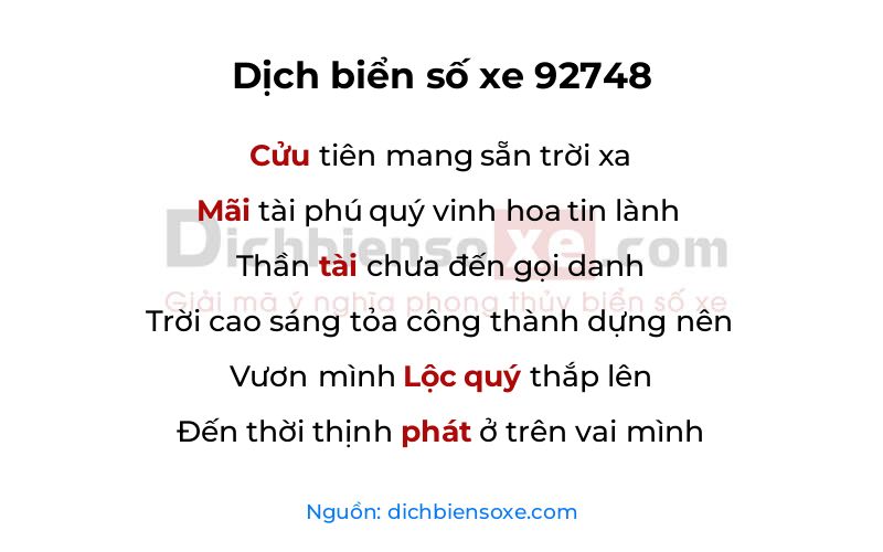 Dịch thơ biển số 92748