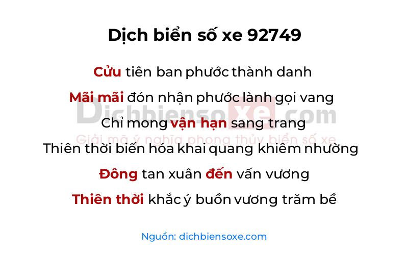 Dịch thơ biển số 92749