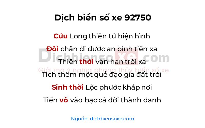 Dịch thơ biển số 92750