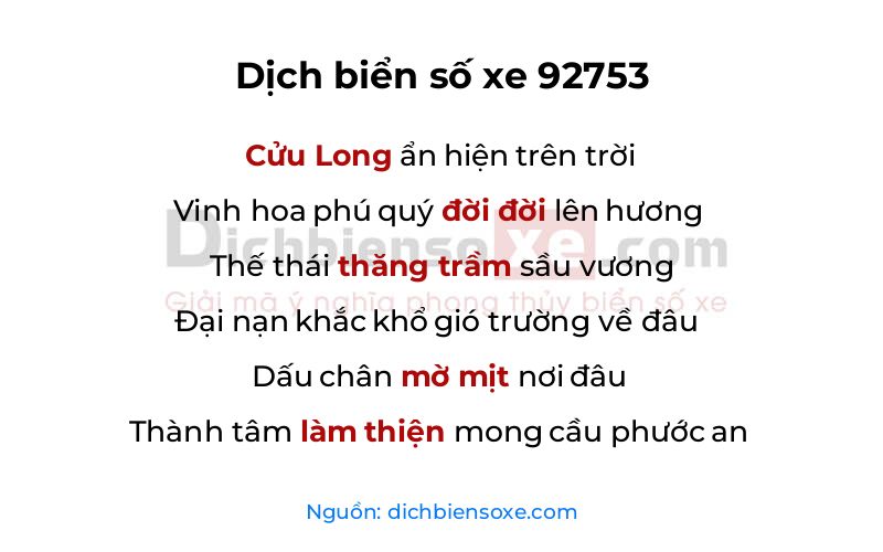 Dịch thơ biển số 92753