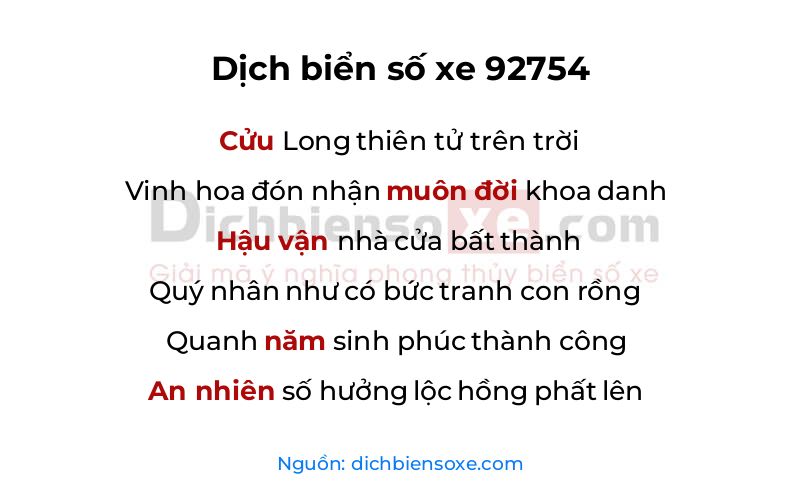 Dịch thơ biển số 92754
