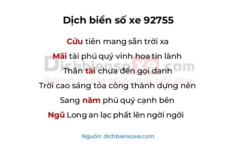 Dịch thơ biển số 92755