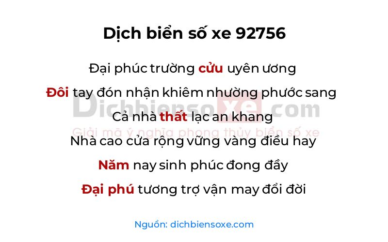 Dịch thơ biển số 92756