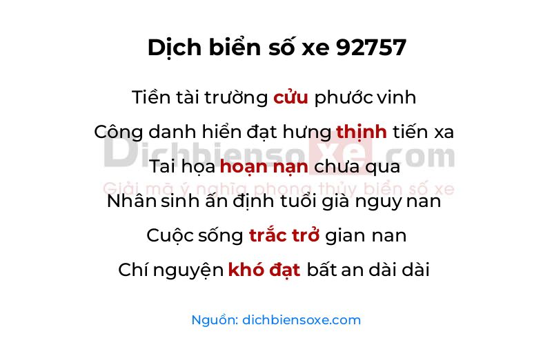 Dịch thơ biển số 92757