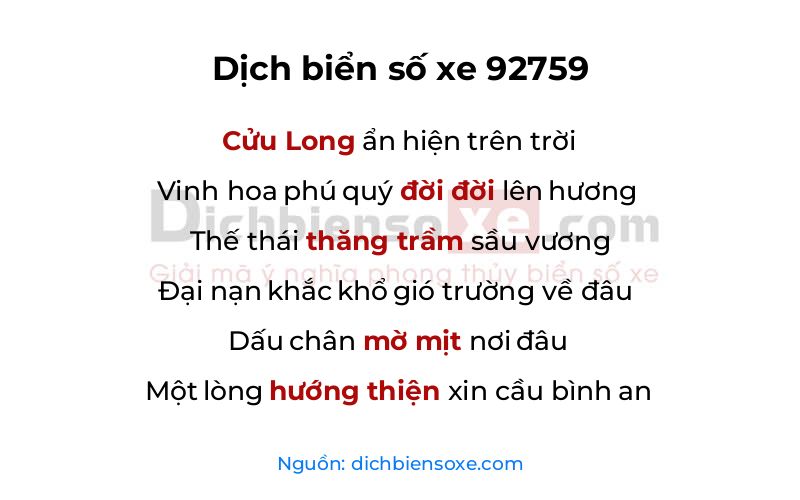 Dịch thơ biển số 92759
