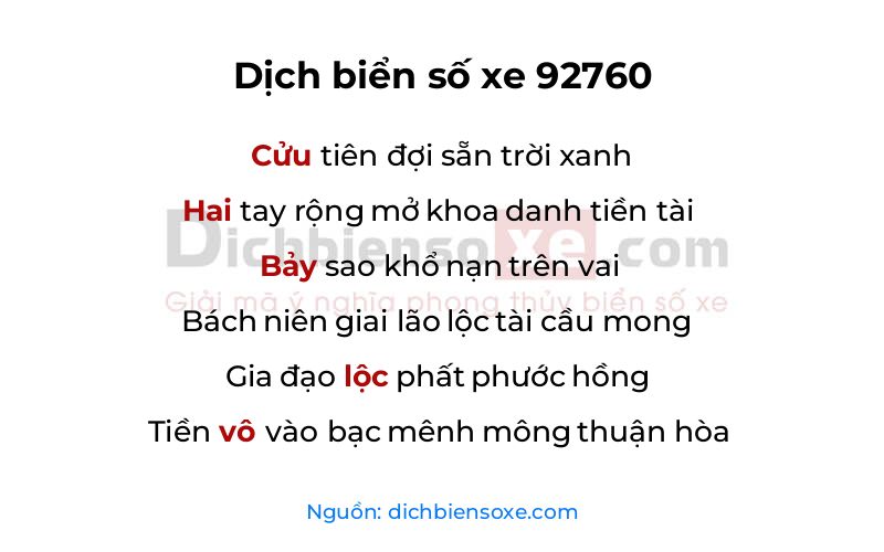 Dịch thơ biển số 92760