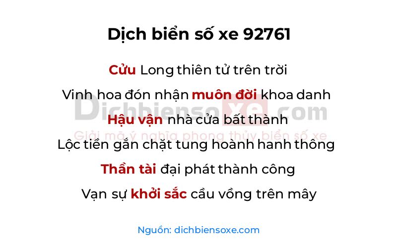 Dịch thơ biển số 92761