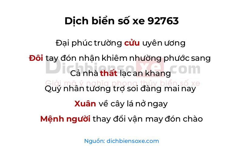 Dịch thơ biển số 92763