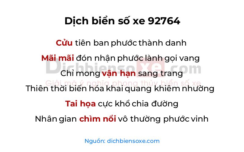 Dịch thơ biển số 92764
