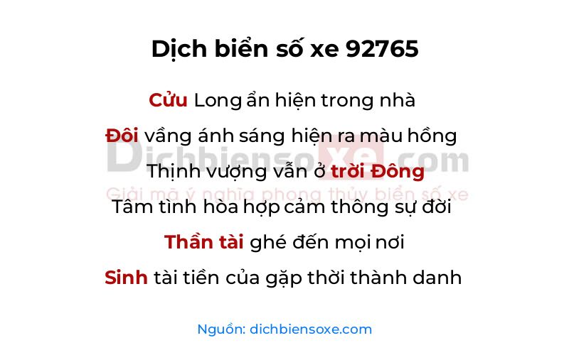 Dịch thơ biển số 92765