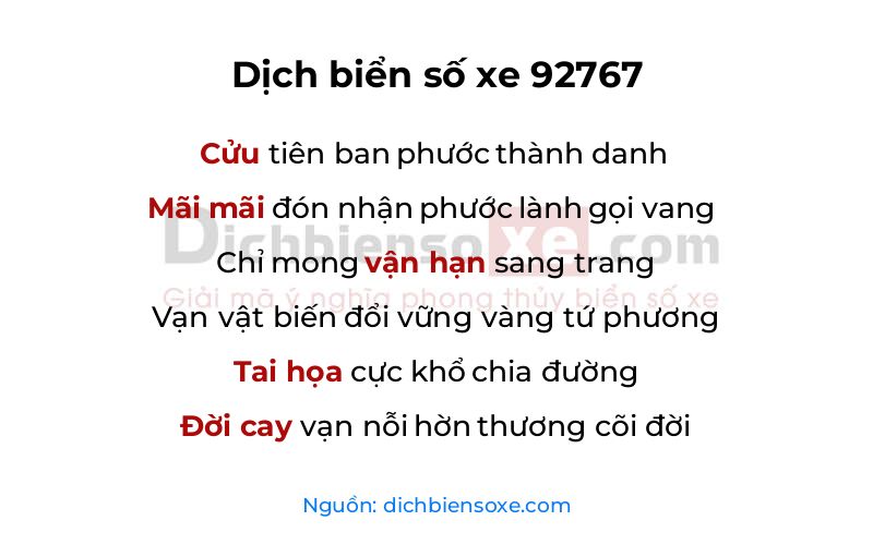 Dịch thơ biển số 92767