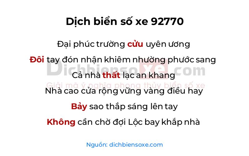 Dịch thơ biển số 92770