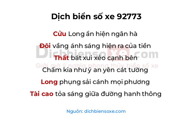 Dịch thơ biển số 92773