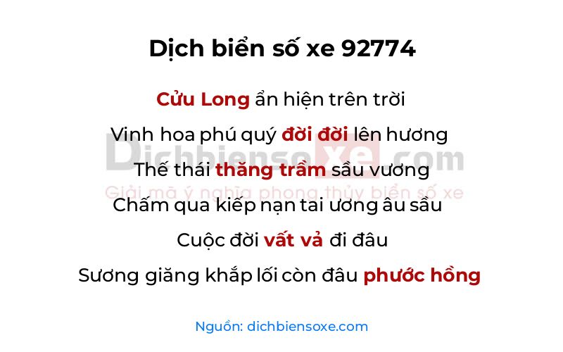 Dịch thơ biển số 92774