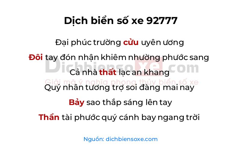 Dịch thơ biển số 92777