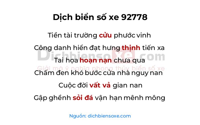 Dịch thơ biển số 92778