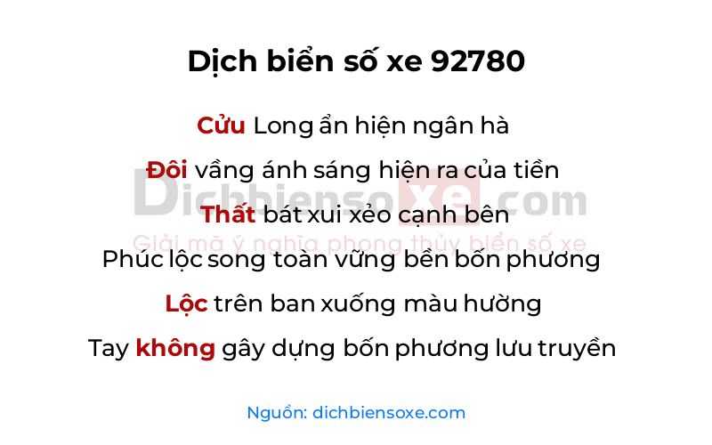 Dịch thơ biển số 92780