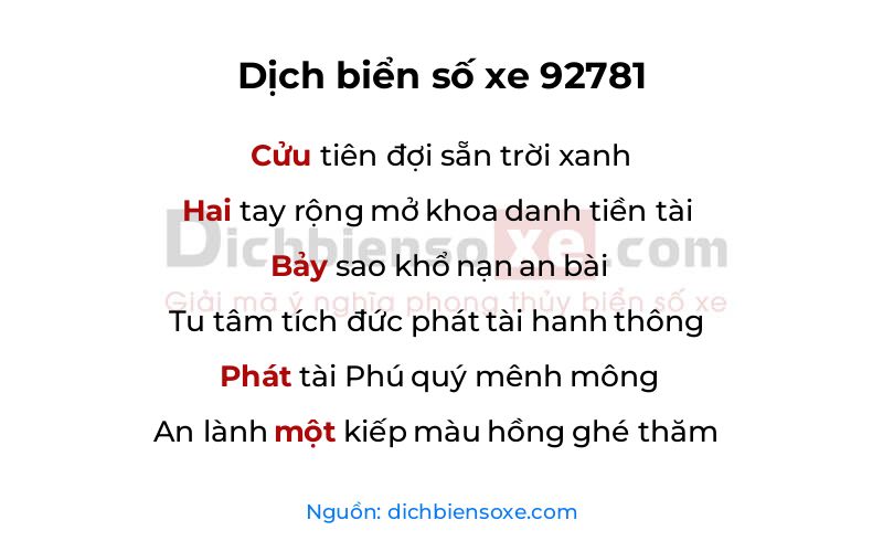 Dịch thơ biển số 92781